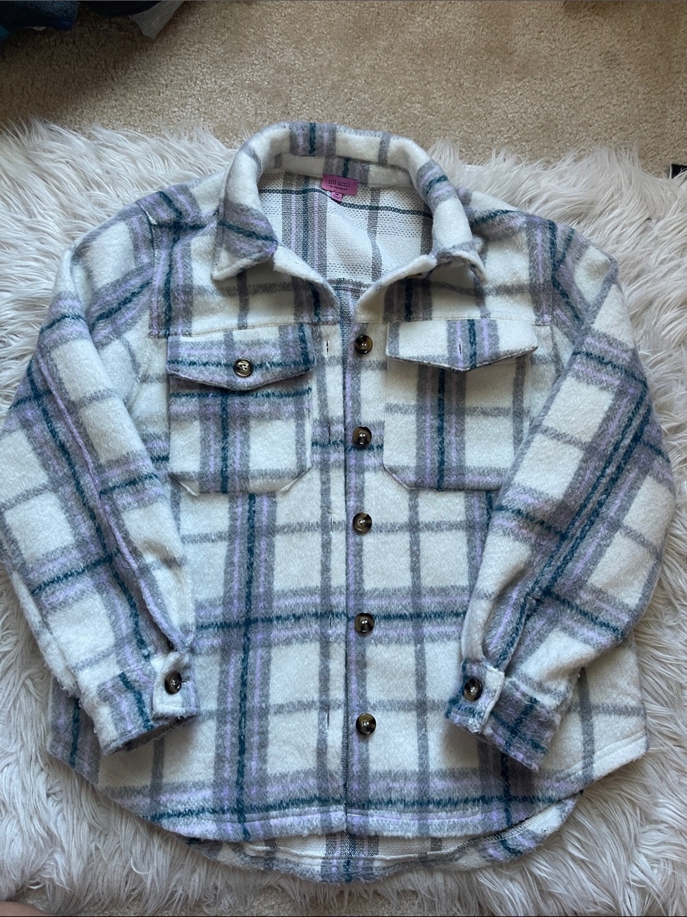 miami Cream Plaid Shacket with Gray & Lavender Stripes